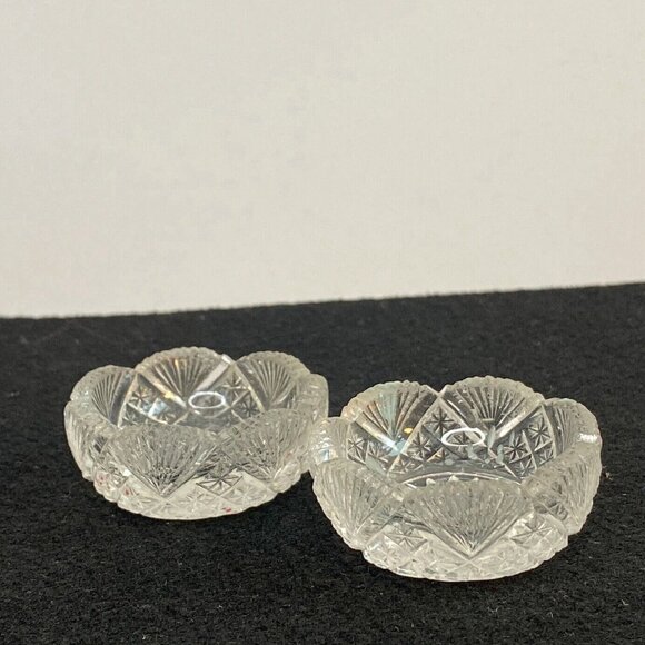 Set of 2 Vintage Open Round Salt Dip/Salt Cellars Fan Pineapple Shape Glass - Picture 5 of 14